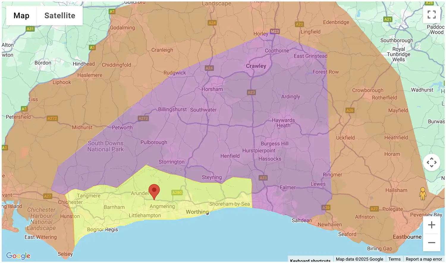 Gas Bottles Littlehampton delivery zone map - click to see on BBQ Gas Bottles